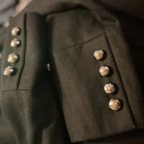 Black Rivet Pea Coat Jacket SZ Small Very Unique Buttons Military Style - Picture 10 of 12